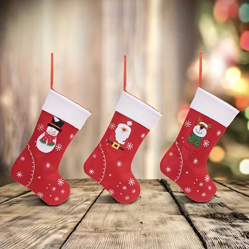 Pair of Traditional Christmas Stockings – Santa, Snowman & Reindeer