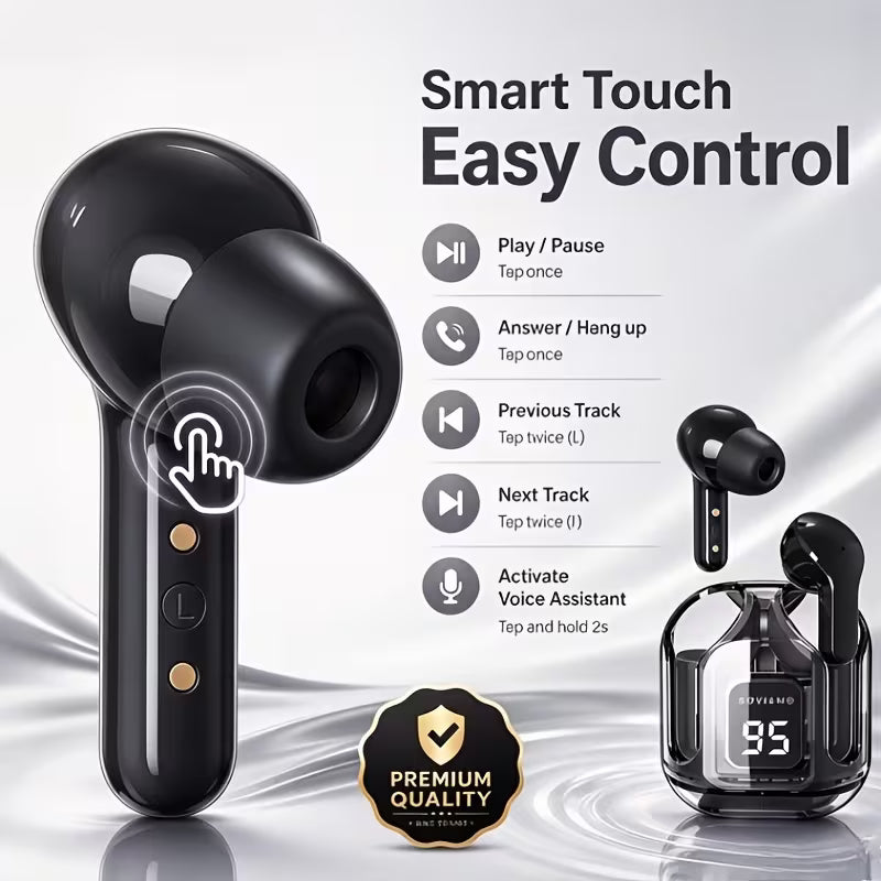 Bluetooth 5.3 Earbuds with Transparent Charging Case
