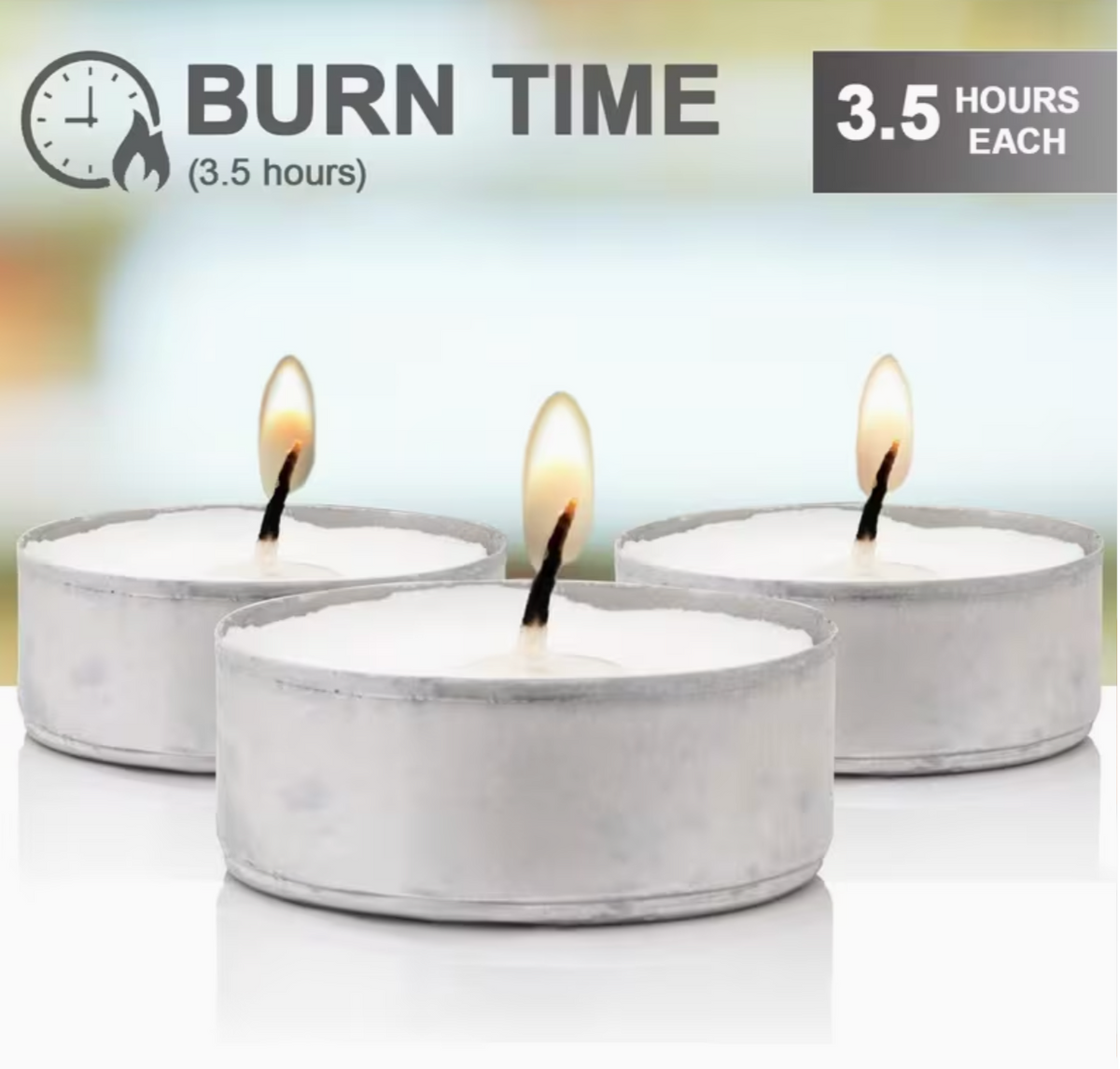 15 Unscented Tea Light Candles – 3.5 Hour Burn