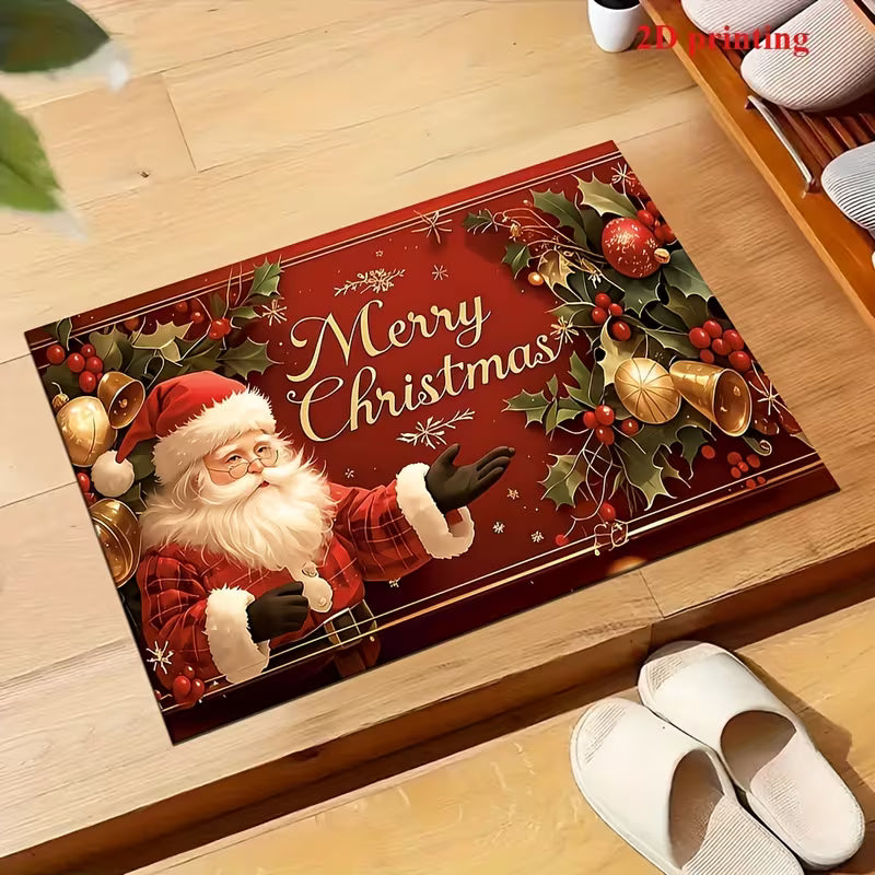 Merry Christmas Welcome Mat – Santa &amp; Christmas Tree