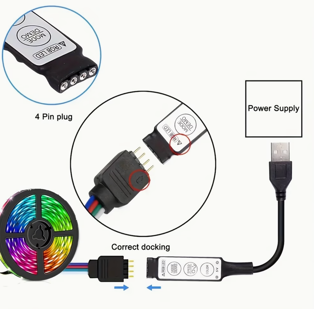 RGB Colour-Changing LED Strip Lights – 2M
