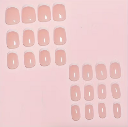24pc Glossy Press-On Nails – Short Coffin, Pink &amp; White
