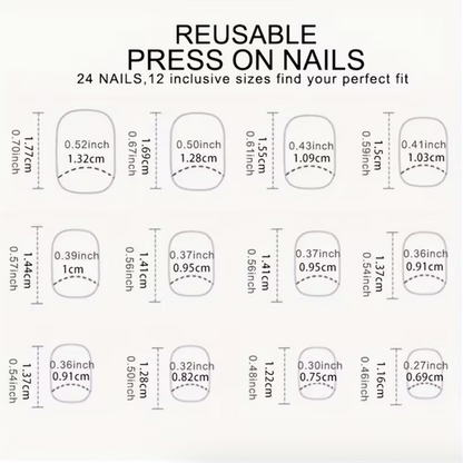 24pc Glossy Press-On Nails – Short Coffin, Pink &amp; White