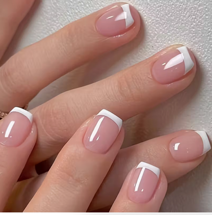 24pc Glossy Press-On Nails – Short Coffin, Pink &amp; White
